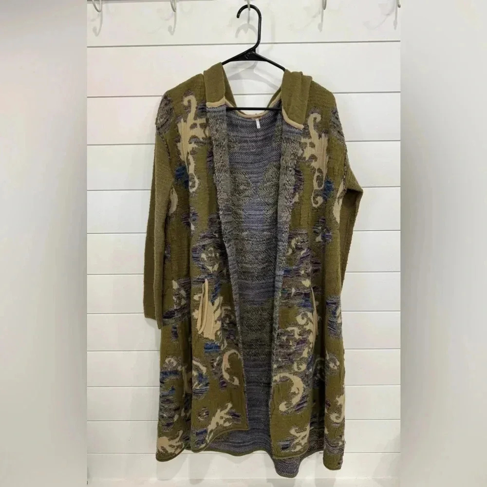 Free People After the Storm Hooded Long Open Face Cardigan Sz M - Picture 4 of 6